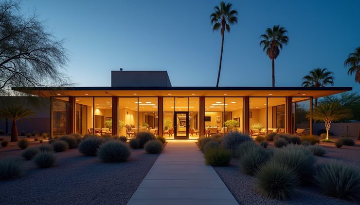 Close-up view of Tempe Center for the Arts exterior at dusk