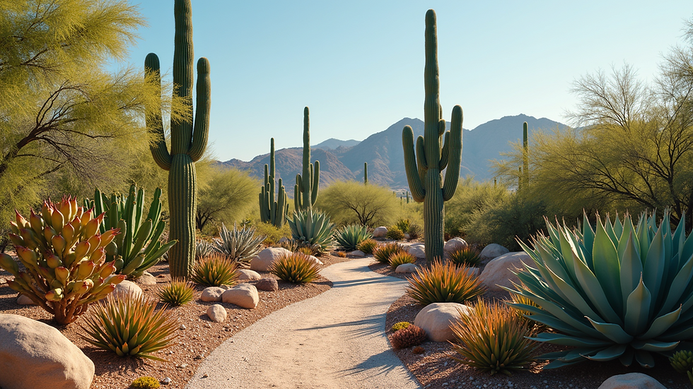 Wide angle view of vibrant desert plants in the Desert Botanical Garden