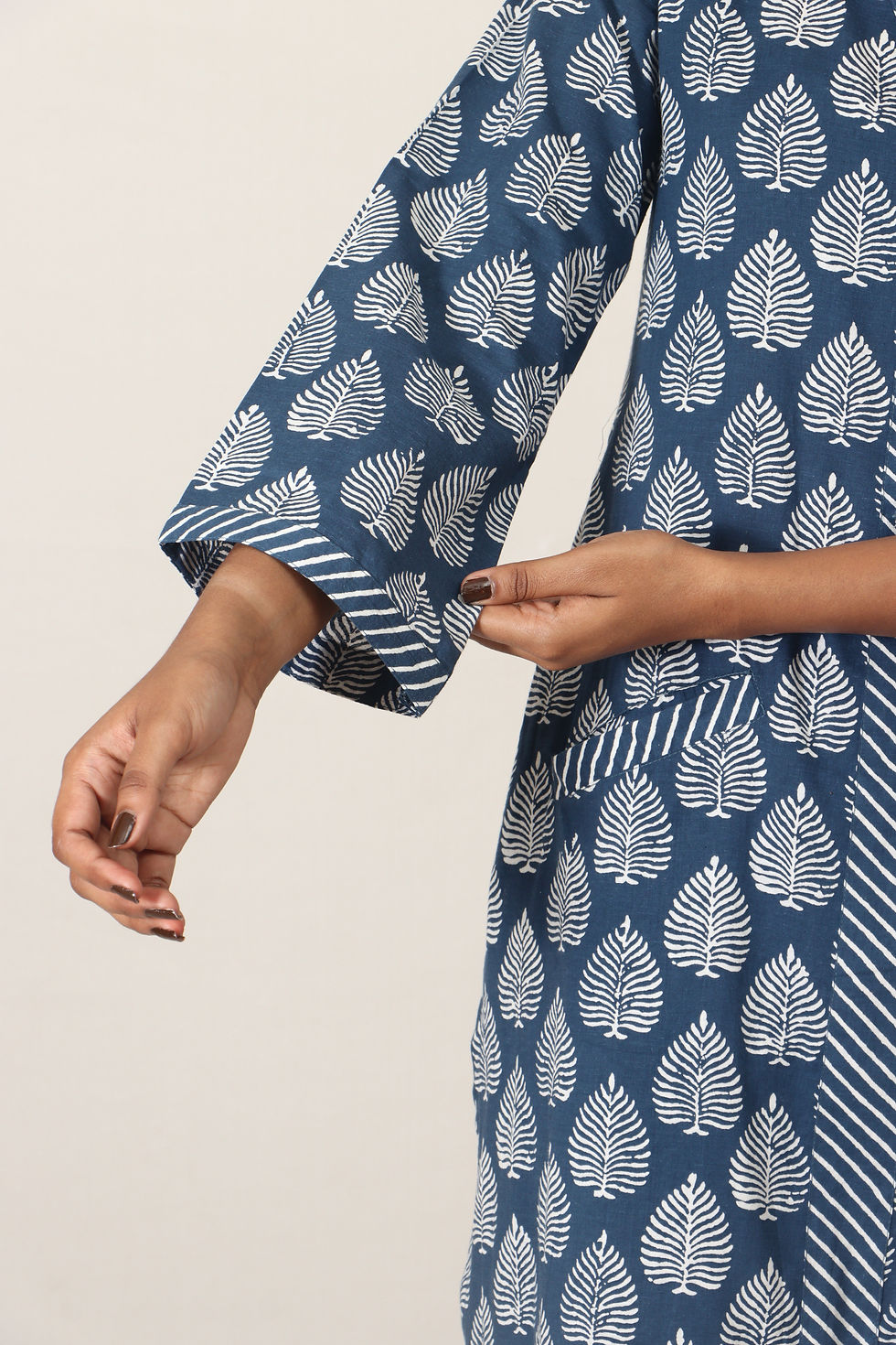 Twilight Hand Block Print cotton kurta set sleeve