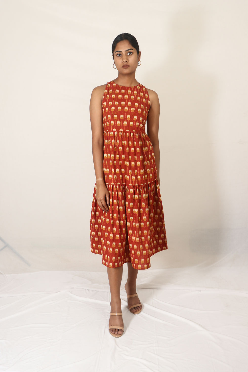 Thumbnail: Deep Red Hand Block Midi Dress front3