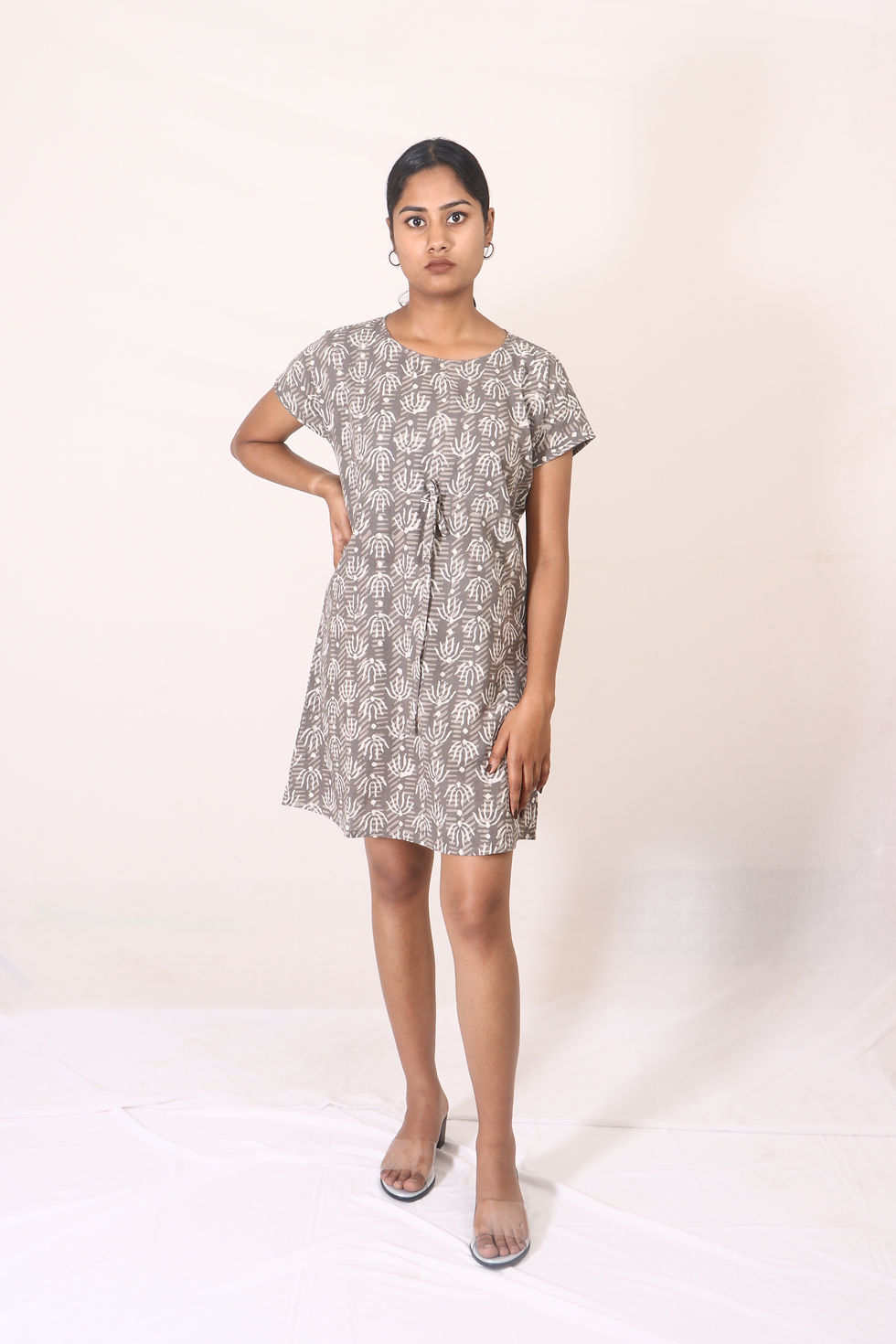 Cocoa Dabu Print Cotton Short Dress front1