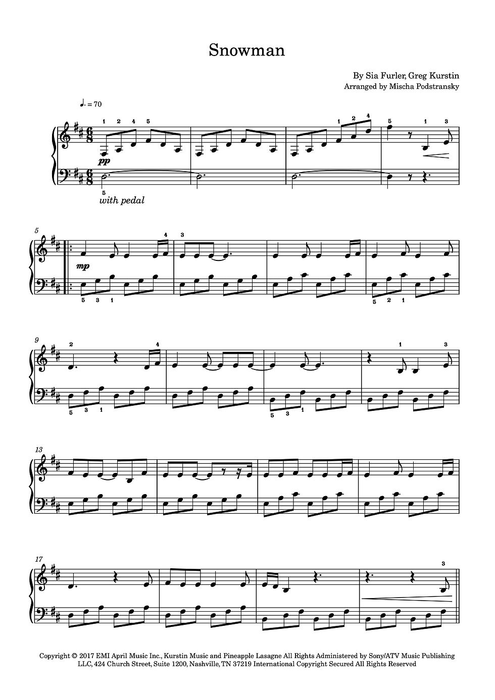 Snowman - Easy Piano