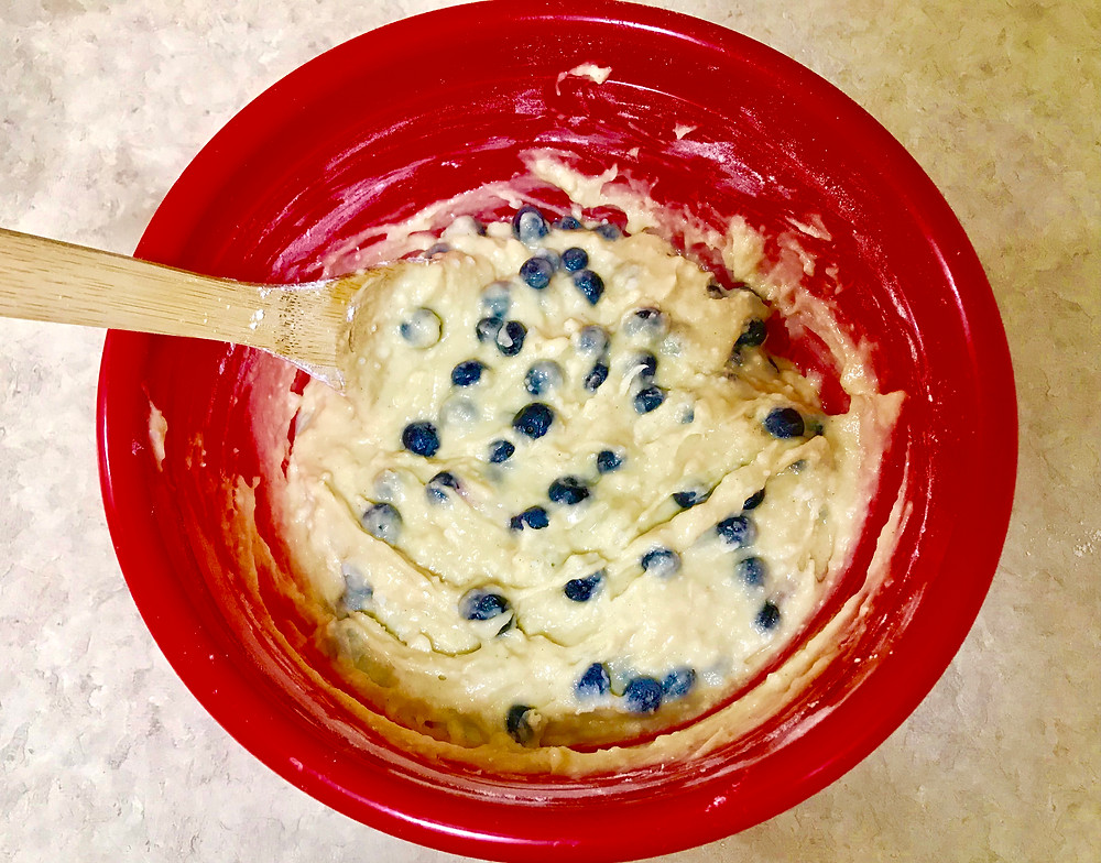 Gently fold blueberries into batter.