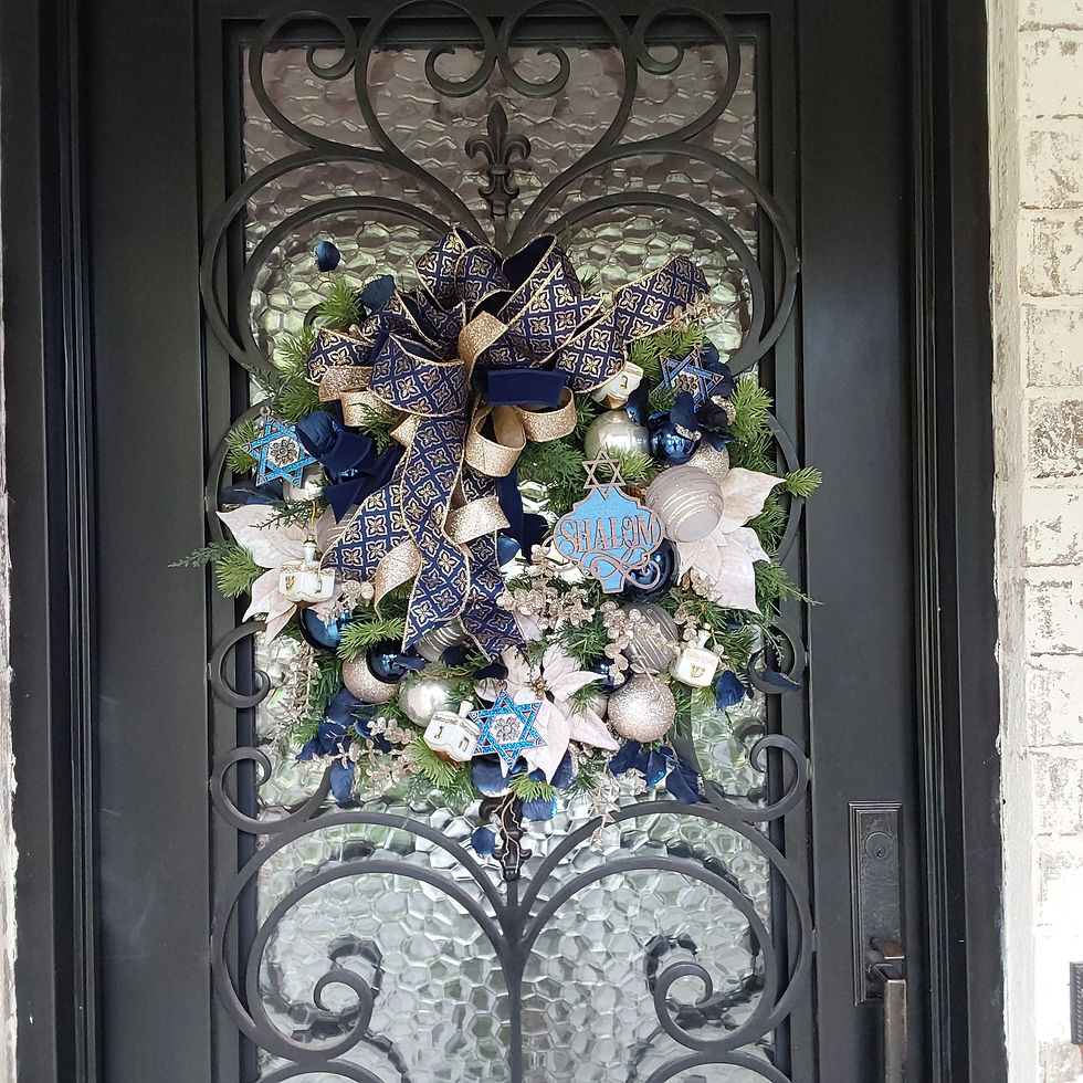 Thumbnail: Navy & Gold Hanukkah Wreath | Hand-Painted Shalom Sign