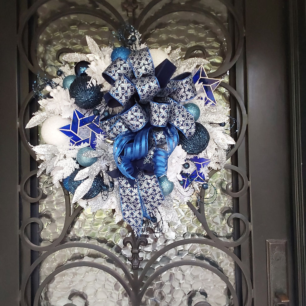 Thumbnail: Navy & Teal Hanukkah Door Swag | Custom Stained Glass Star of David