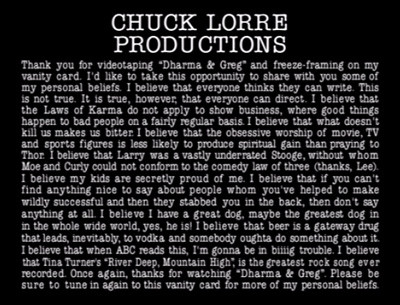 Vanity Card Examples A Shoutout to the Vanity of Chuck Lorre