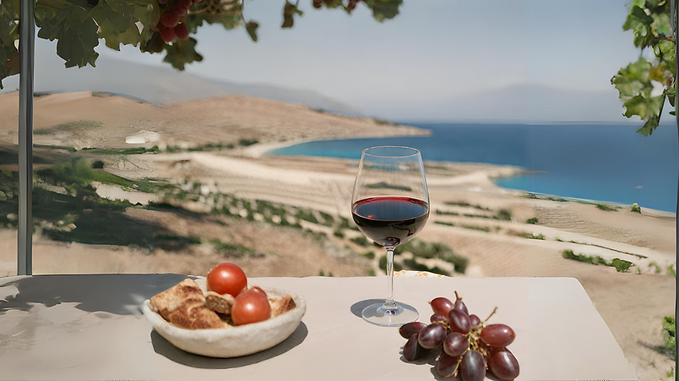 Copa de vino en la costa de Creta