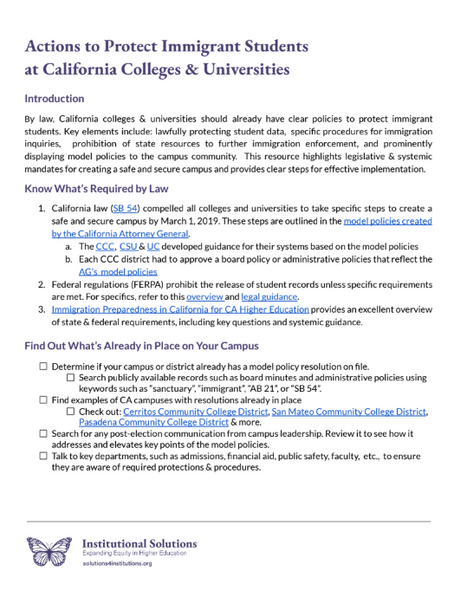 CA Model Policies Checklist: Actions Campus Leaders Should Take to Protect Immigrant Students 