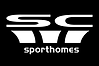 The image is a white on black background version of the SC Sporthomes logo