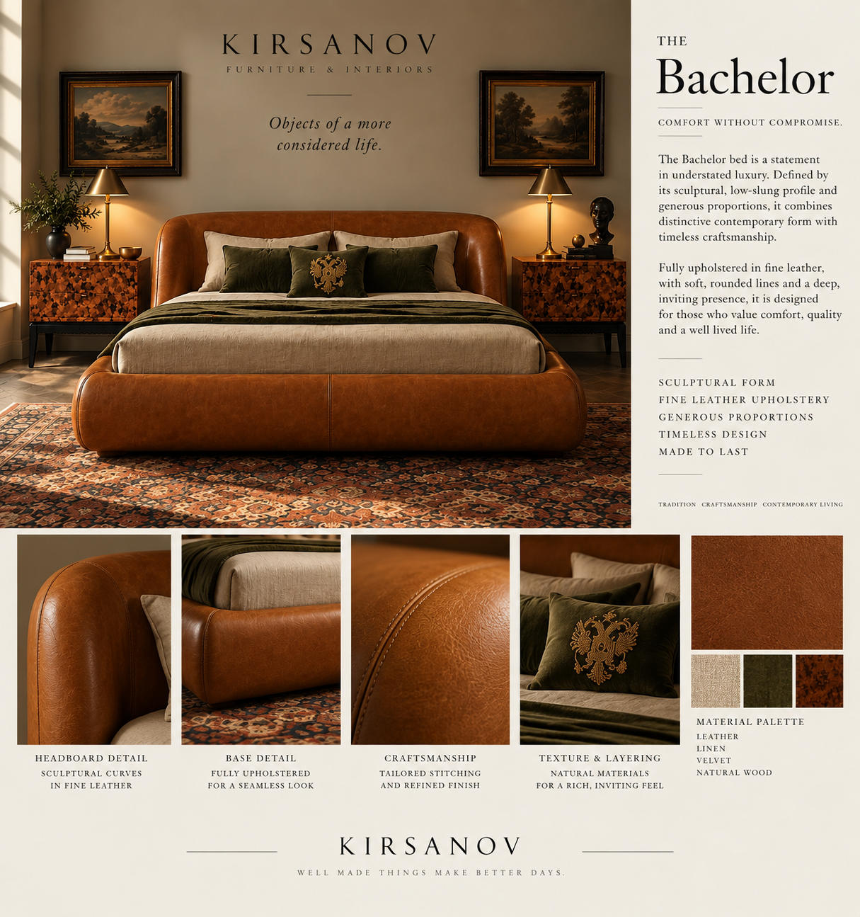 The Bachelor Bed design and material palette