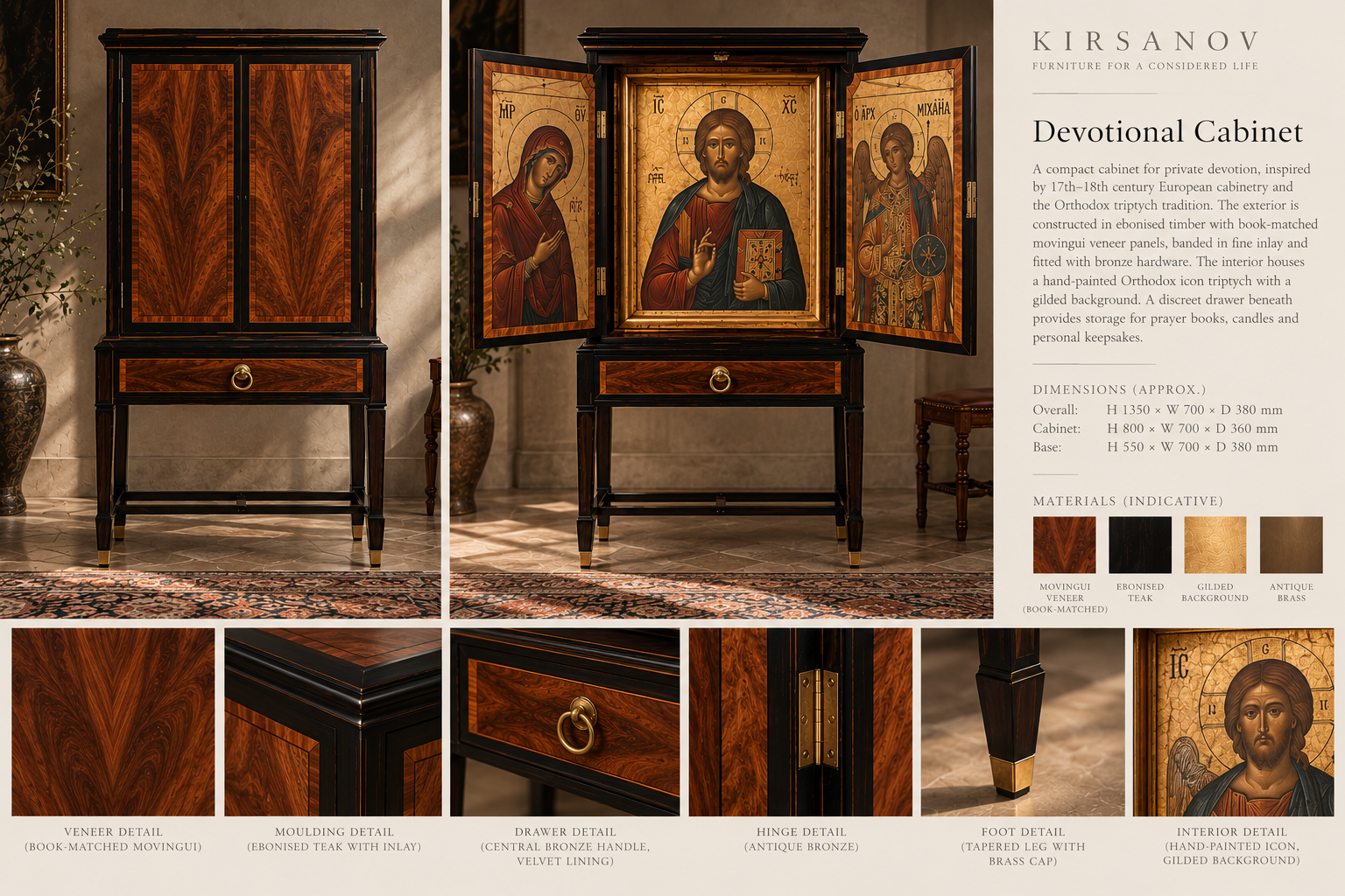 Devotional Cabinet design, dimensions and materials