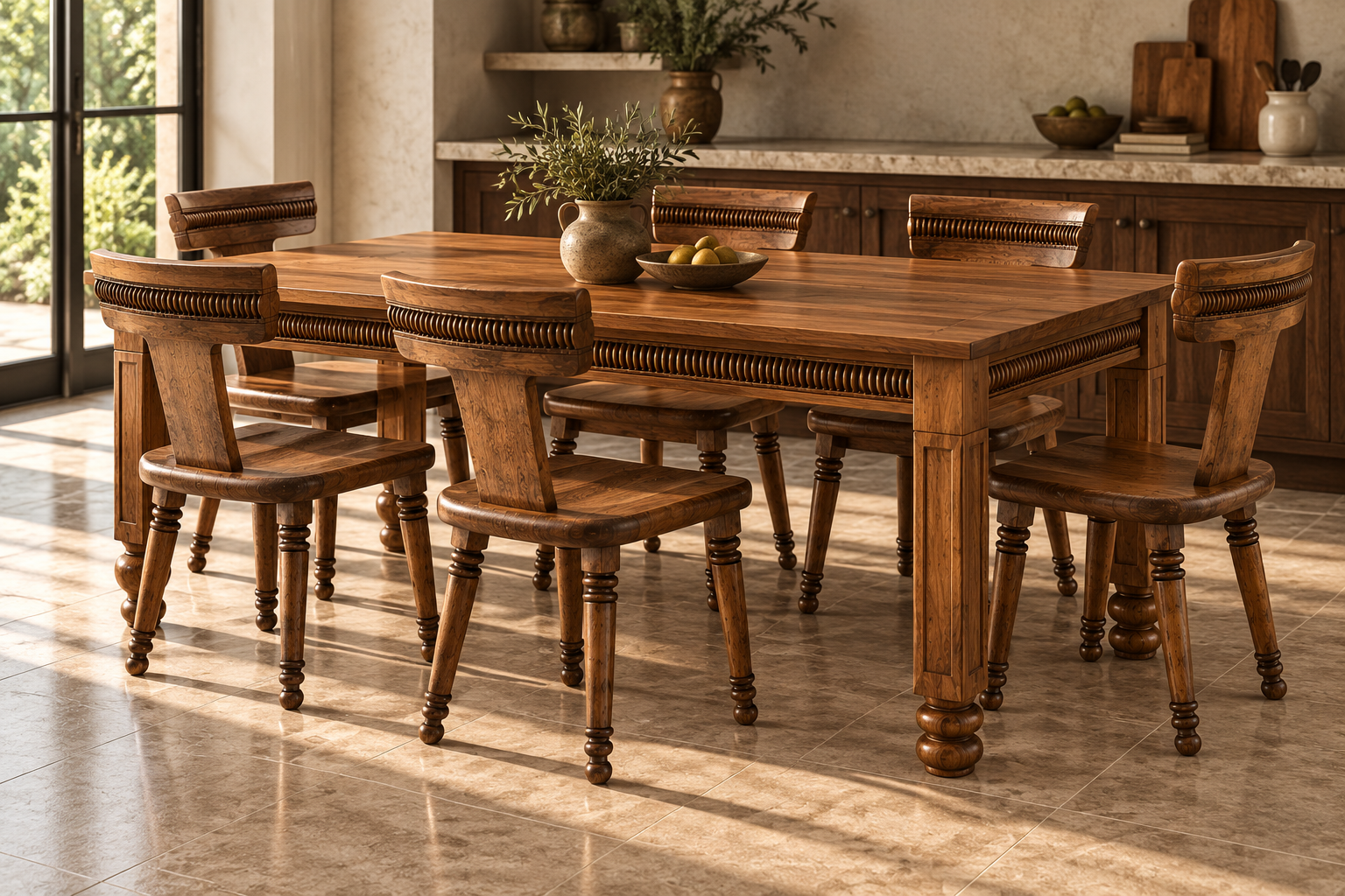 Evora Refectory Table with Ethnic Chairs