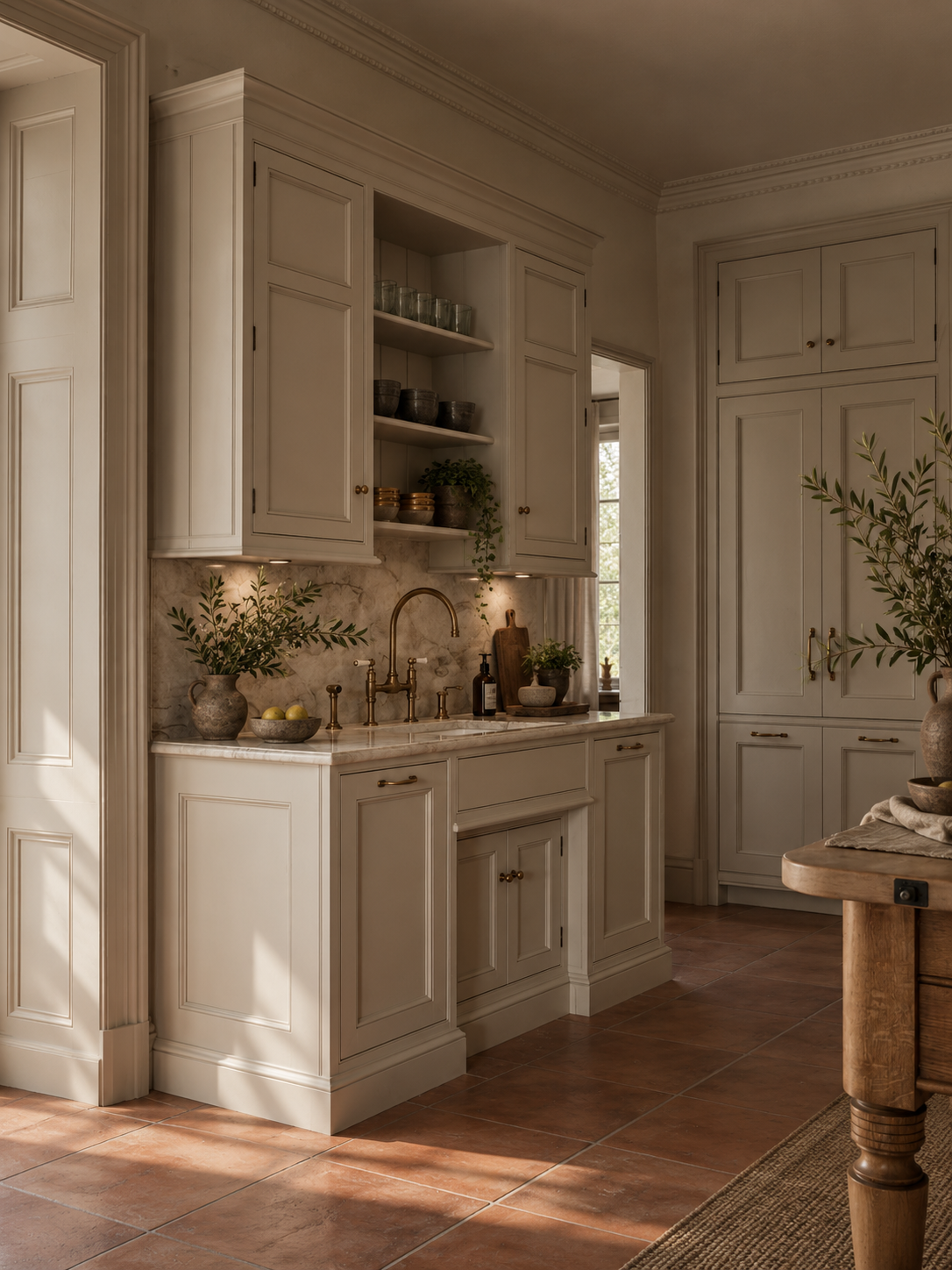 Traditional fitted kitchen terracotta pantry