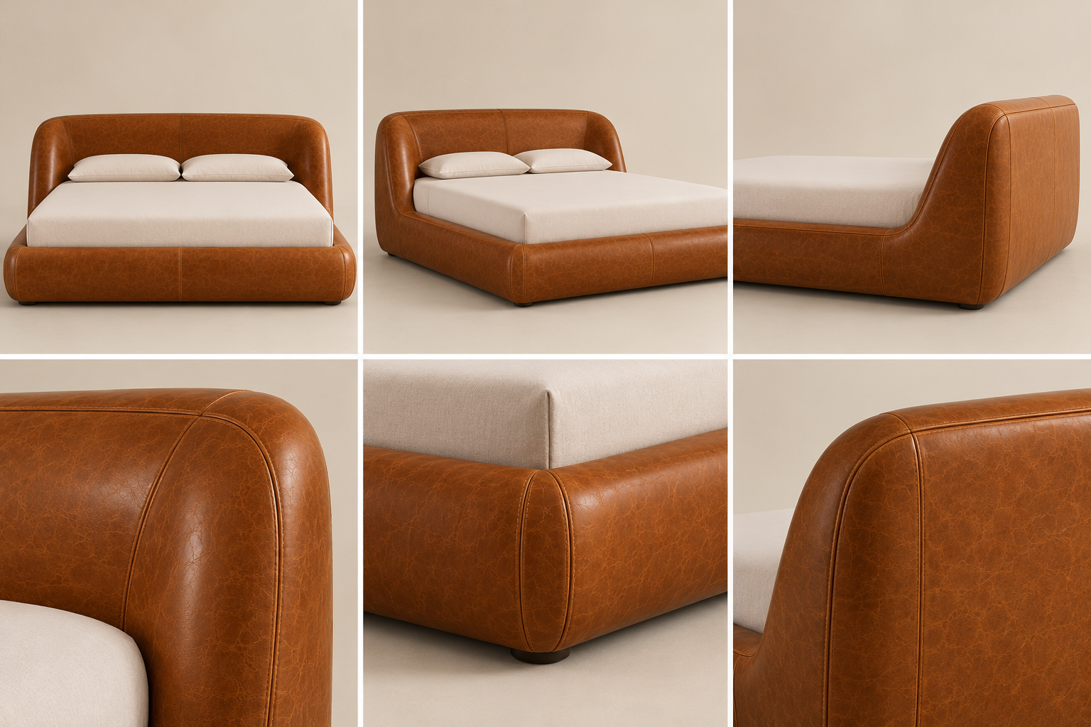 The Bachelor Bed multiple views and leather details