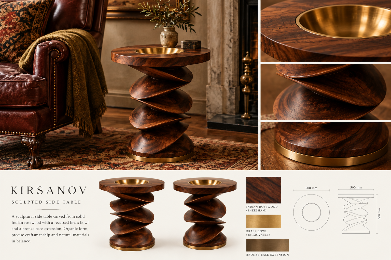 Sculpted Spiral Side Table design panel