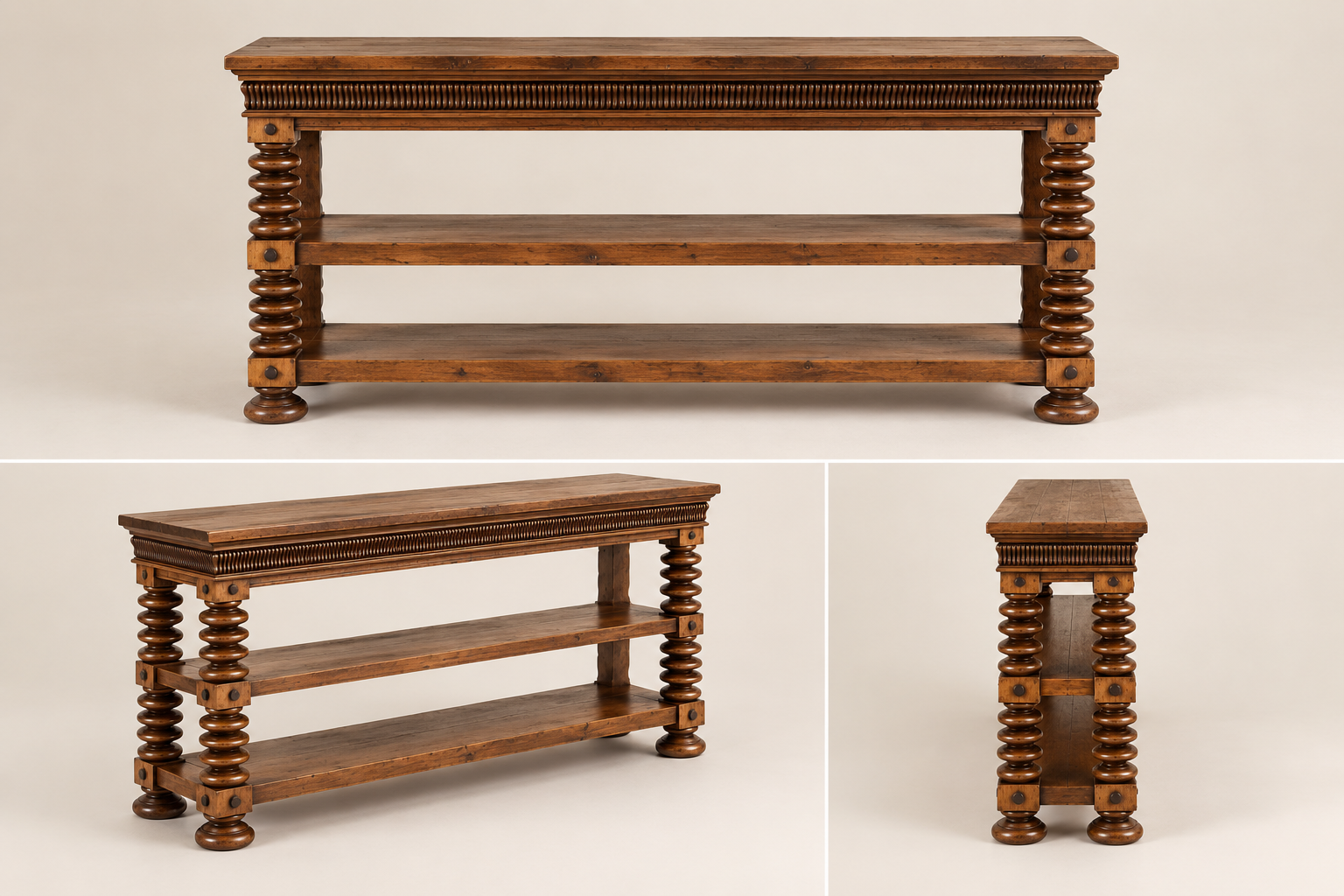 Evora Hall Table front perspective and side views