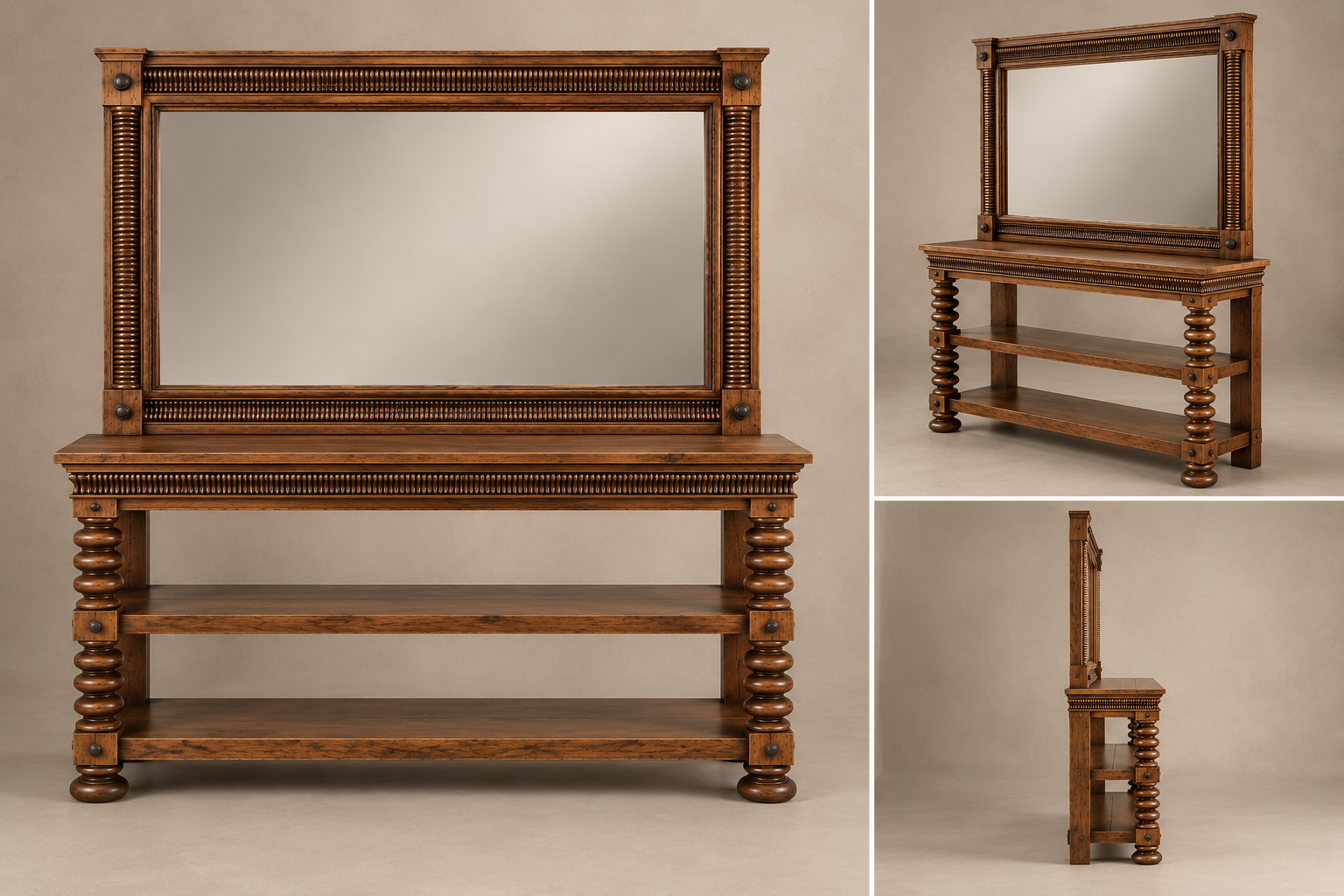 Evora Hall Dresser front perspective and side views