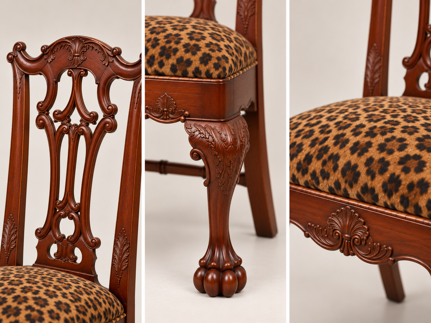 Cascais Bedroom Chair carving, upholstery and claw-foot details