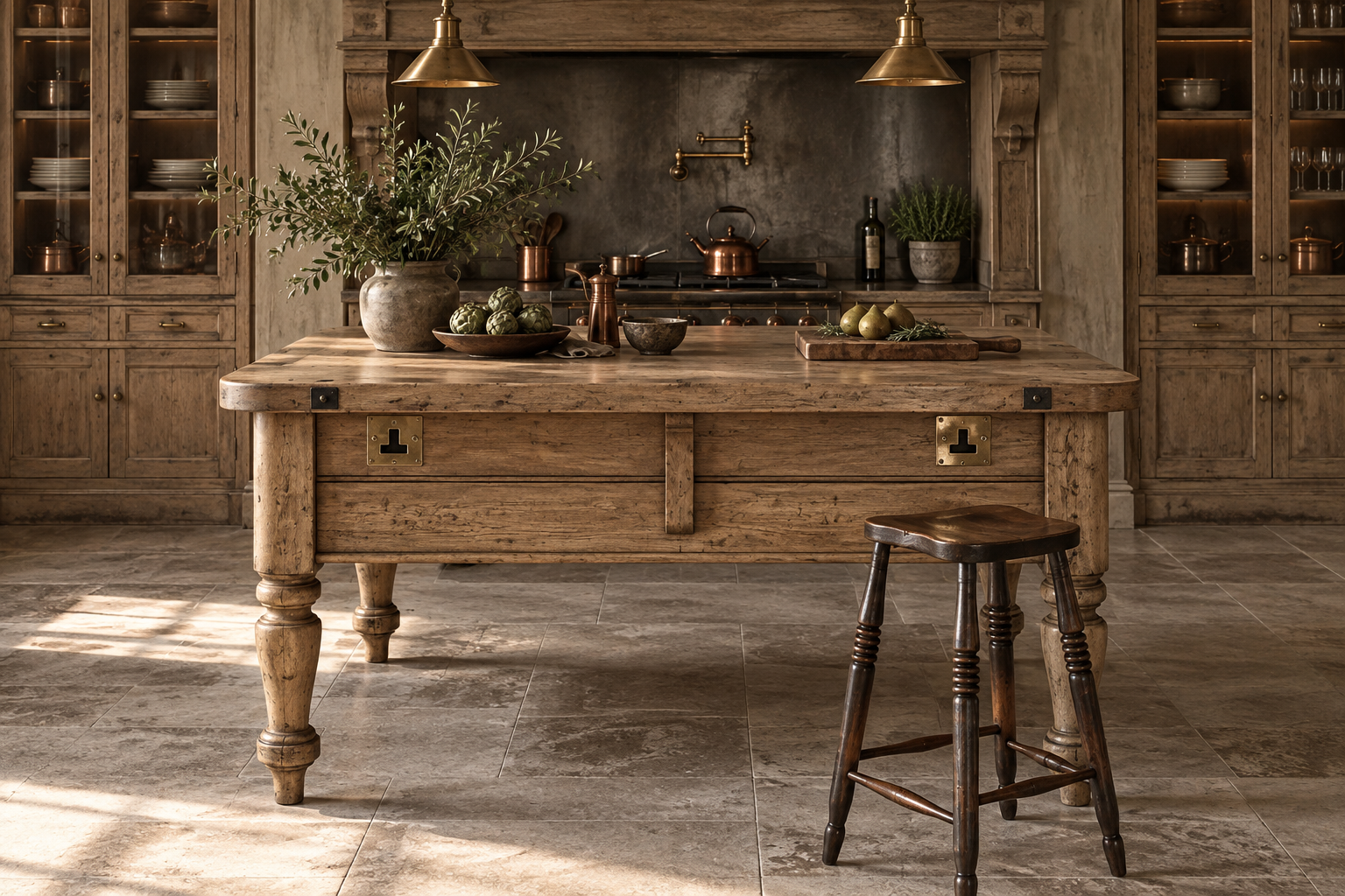 Traditional fitted kitchen freestanding island