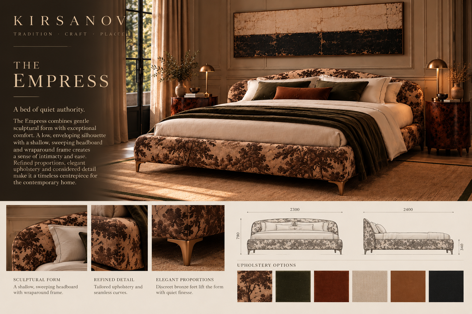 The Empress Bed design, dimensions and upholstery options