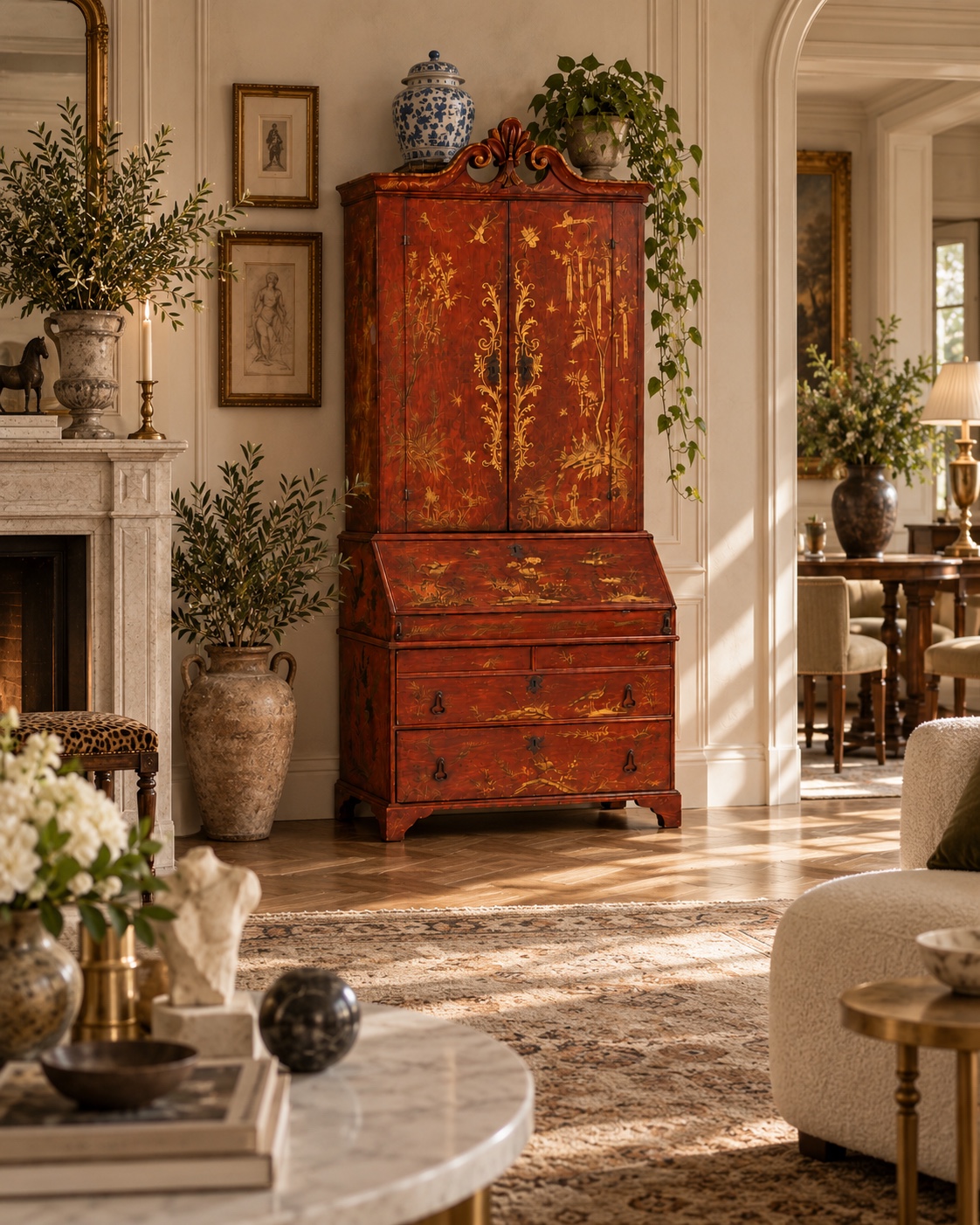 Cascais Chinoiserie Bureau Cabinet in an interior setting