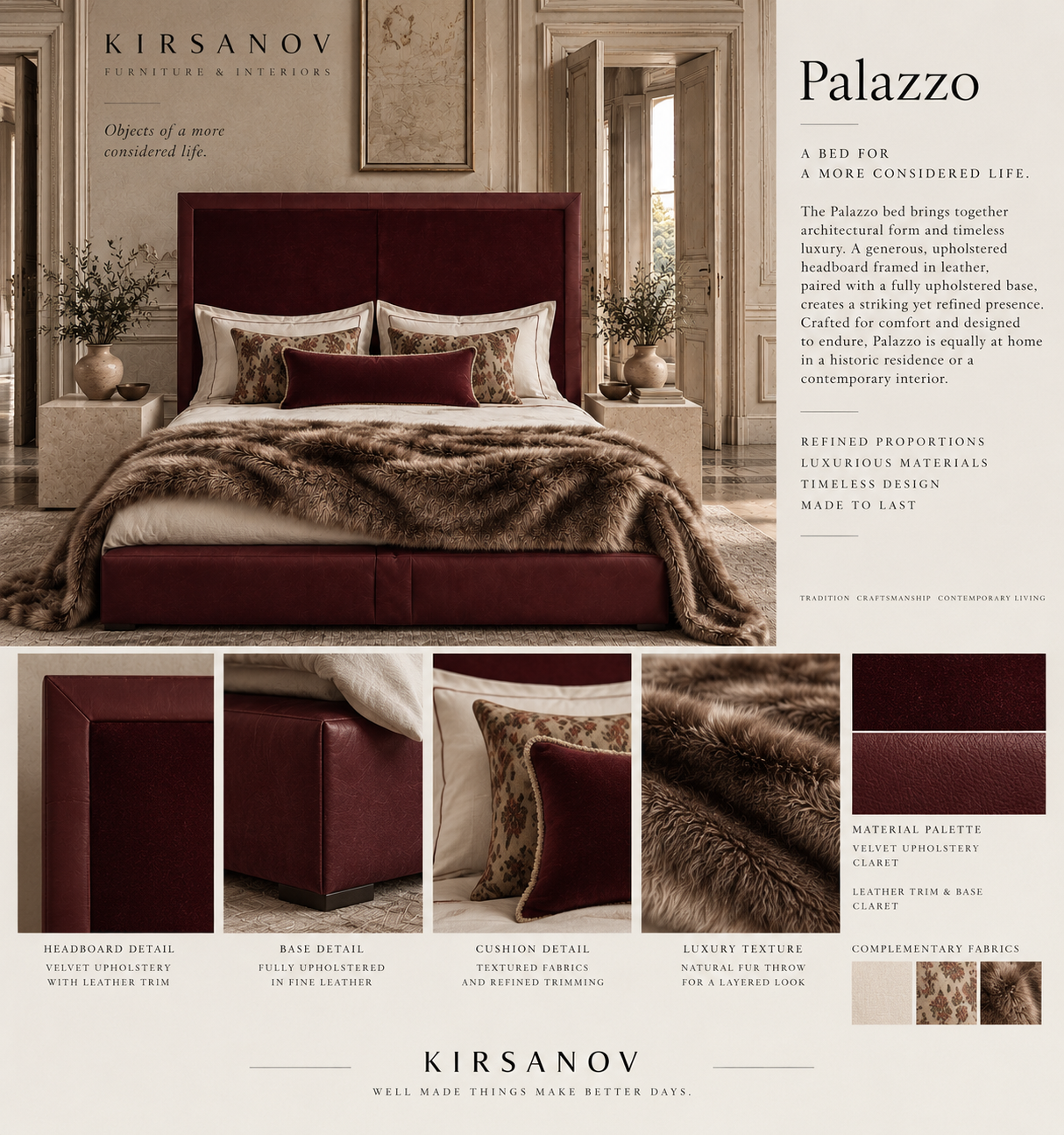The Palazzo Bed design and material palette
