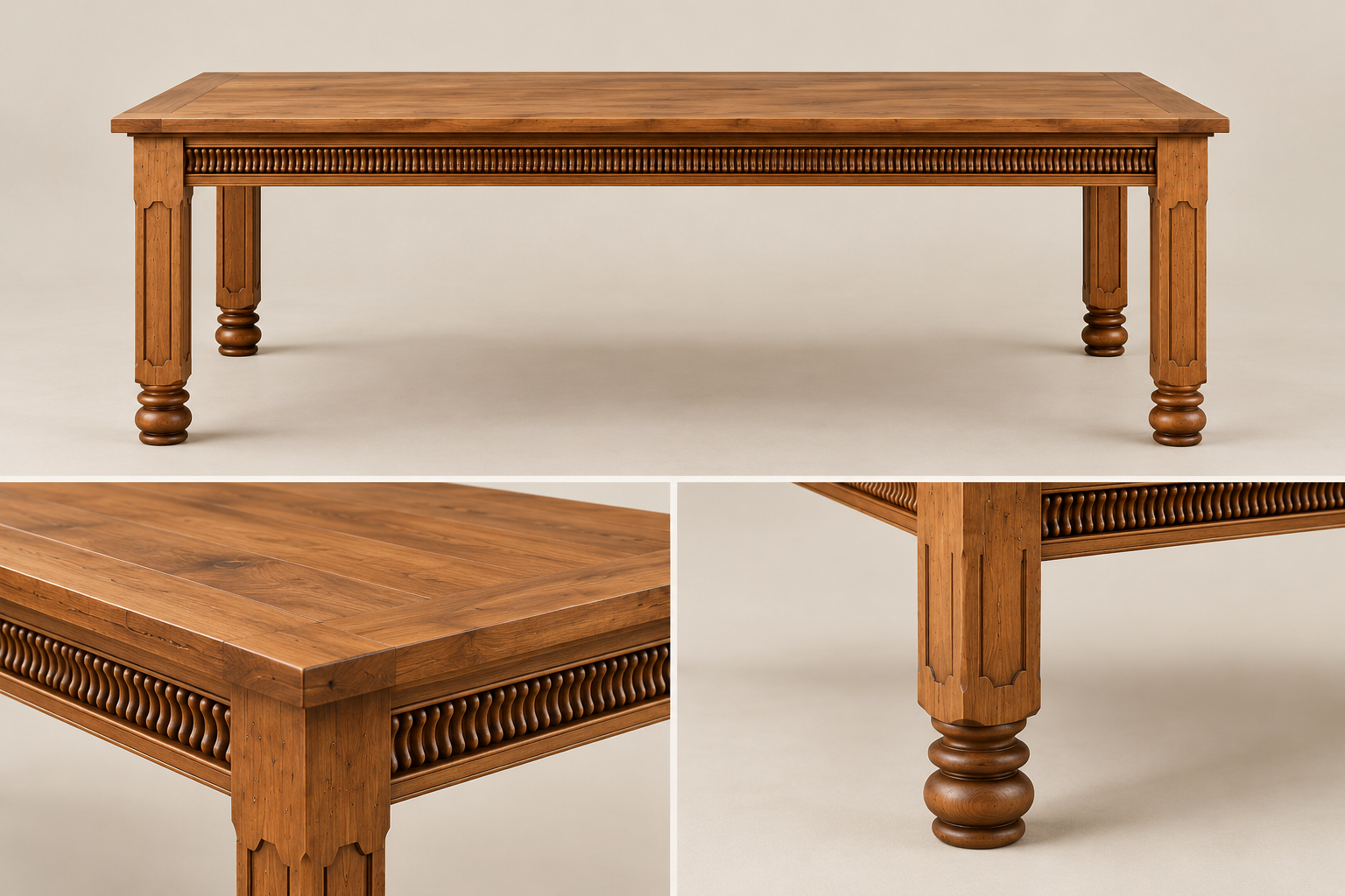 Evora Refectory Table front and detail views