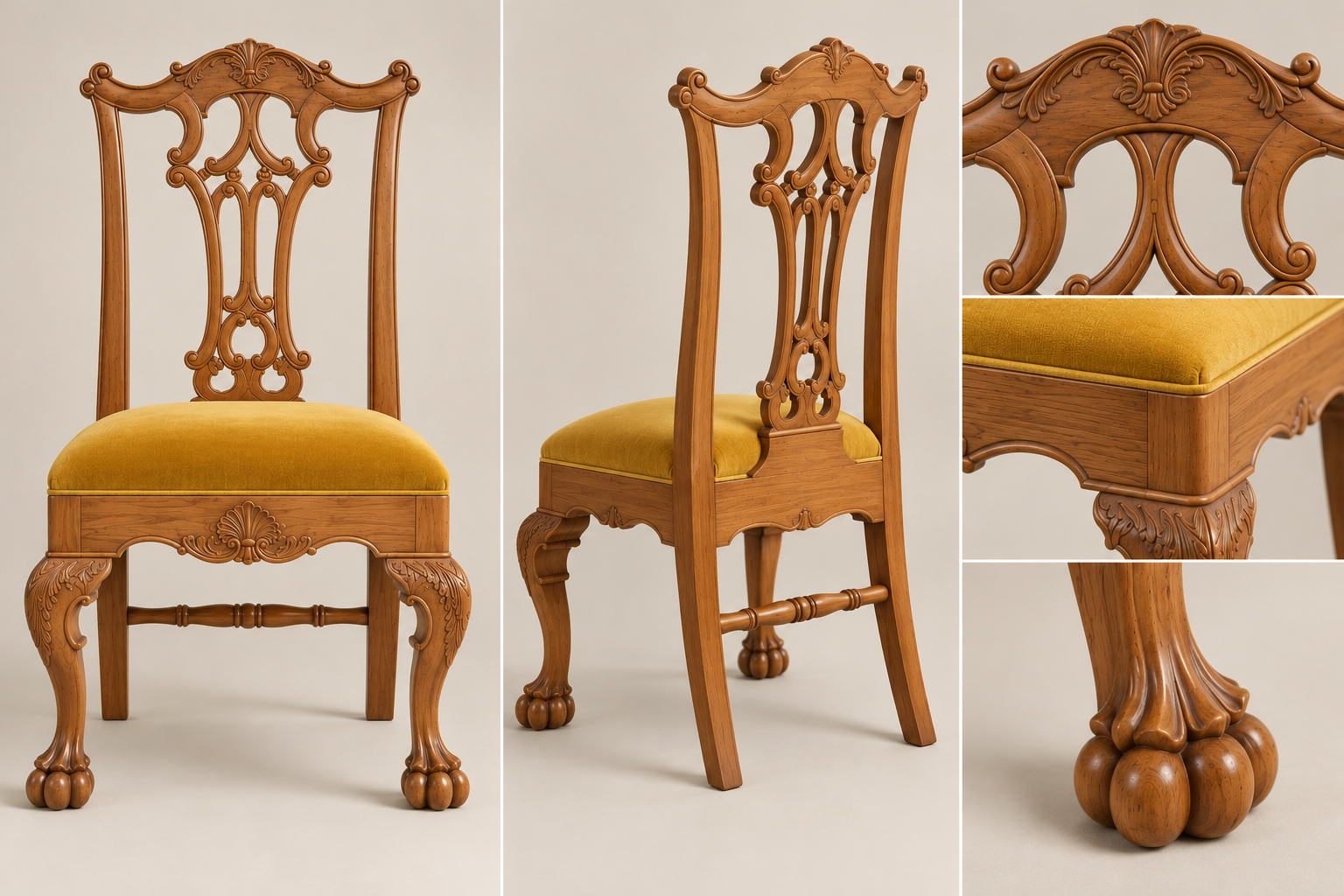 Cascais Hall Chairs construction and carving detail views