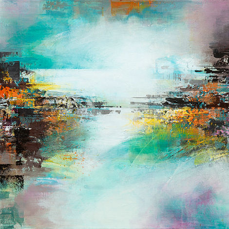 Deep Green Panacea.  Abstracted seascape painted as Extra large canvas. Turquoise pink  Ethereal Restful