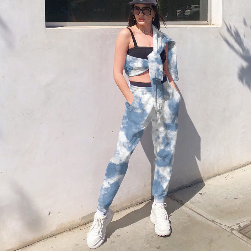 Thumbnail: Women High Elastic Wrist Tie Dyed Sweatpants With Pocket
