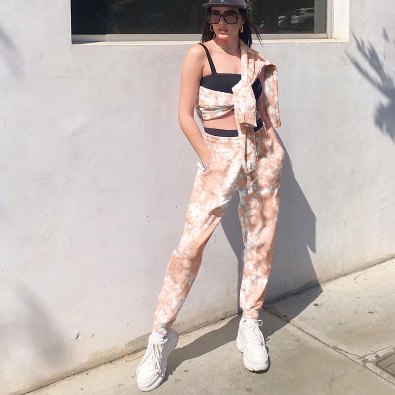 Thumbnail: Women High Elastic Wrist Tie Dyed Sweatpants With Pocket