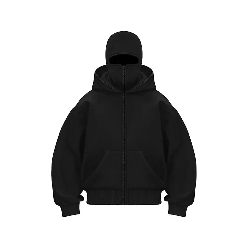 Thumbnail: Men's Double Hat Mask Zipper Design Winter Windproof Hoodie Sports Jacket ﻿