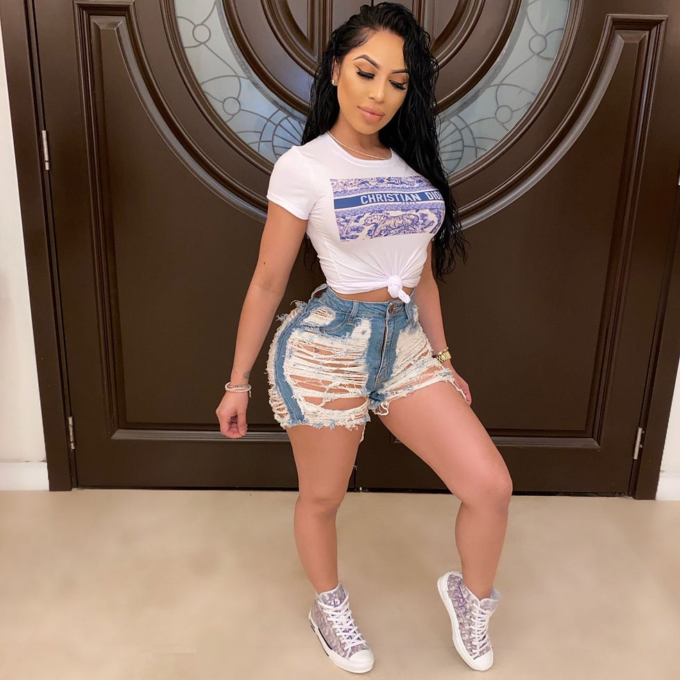 Thumbnail: High Waisted Distressed Blue Ripped Jean Shorts
