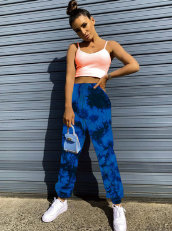 Thumbnail: Women High Elastic Wrist Tie Dyed Sweatpants With Pocket