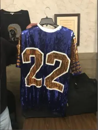 Thumbnail: O Neck Blue and Gold Number 22 Sequin T Shirt Jersey