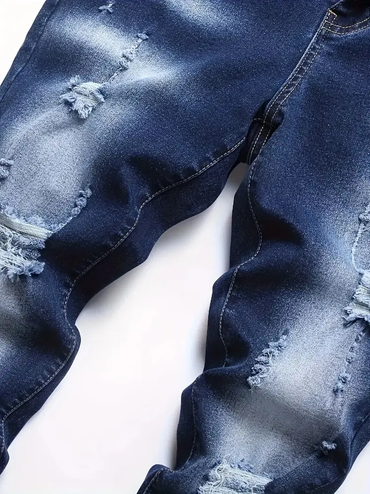 Thumbnail: Mens Ripped Dark Blue Disstressed Denim Jeans