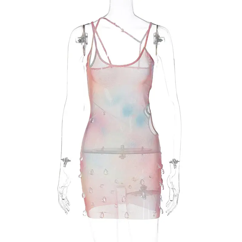 Thumbnail: Sleeveless Skinny Mini Dress With gems