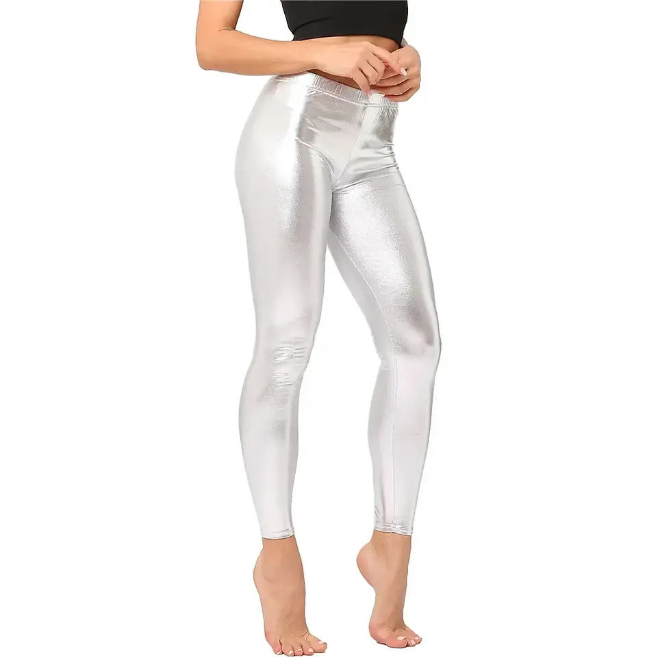Thumbnail: Women Faux Leather Metallic Shiny Leggings