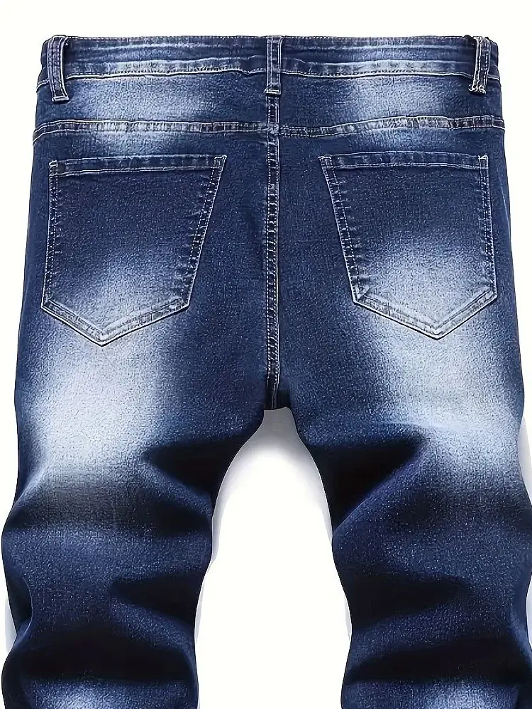 Thumbnail: Mens Ripped Dark Blue Disstressed Denim Jeans
