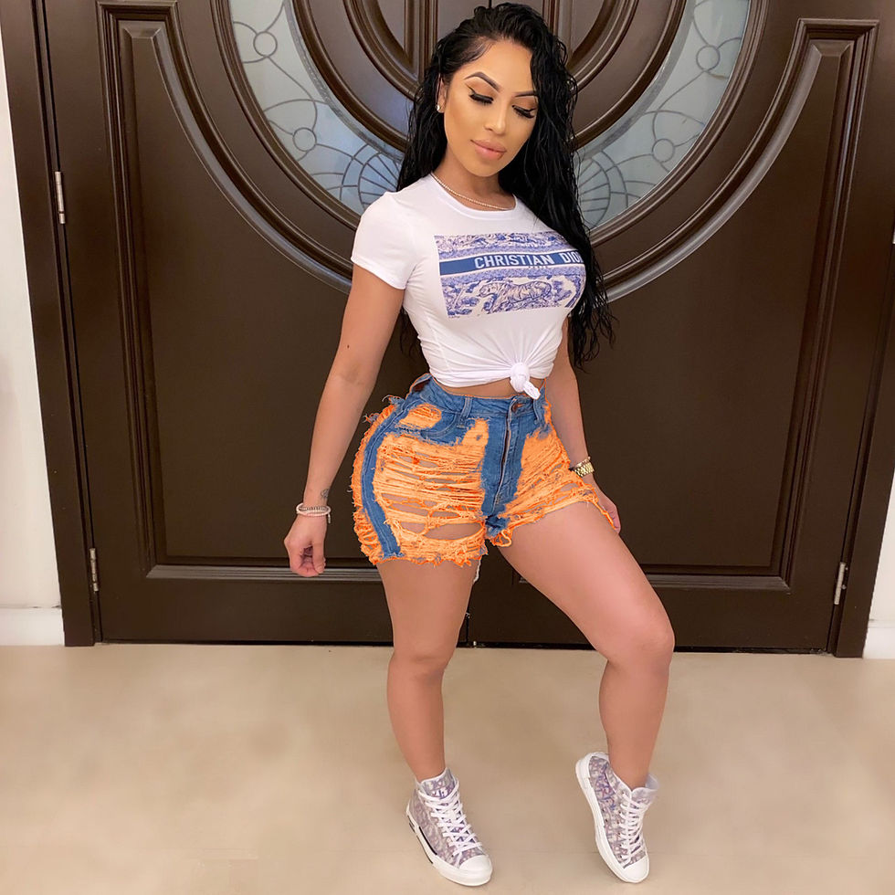 Thumbnail: High Waisted Distressed Blue Ripped Jean Shorts