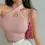 Thumbnail: Womens Halter Knitted Off Shoulder Crop Tops
