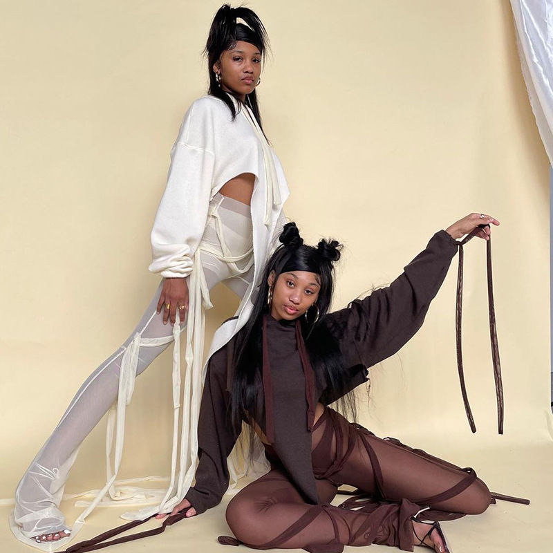 Thumbnail: Womens Pullover string design style cut Hoodie