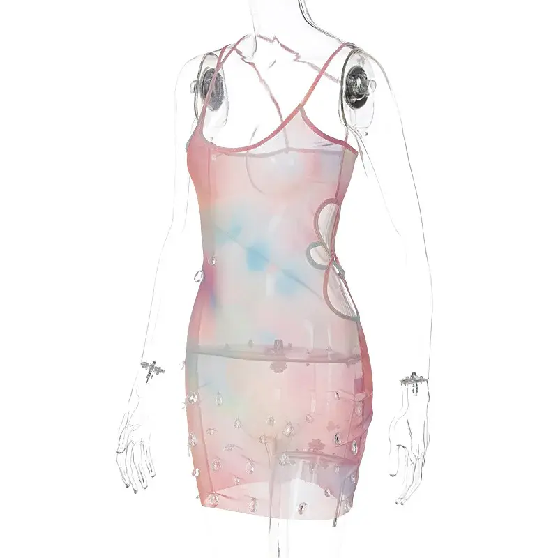 Thumbnail: Sleeveless Skinny Mini Dress With gems