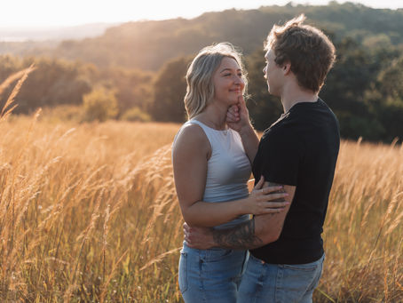 Aidan and Ryleigh Golden Hour Couples Session in a Prairie Field
