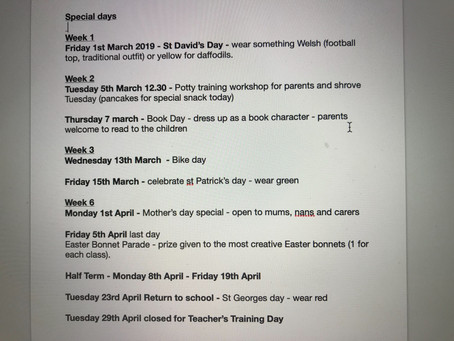 Please note important days - Mother’s Day we will be open to family/carers till 10.30amEaster bonnet