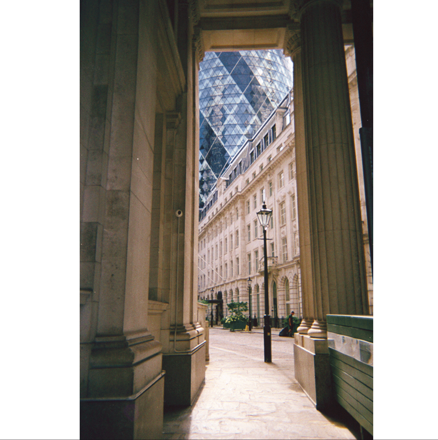 The Gherkin building from St Andrew Undershaft