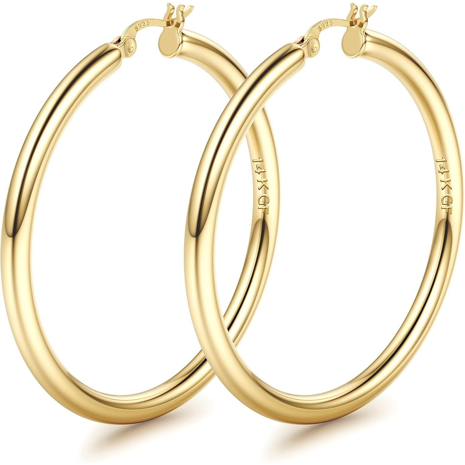 Drperfect 14K Gold Plated Chunky Hoop Earrings for Women Hypoallergenic Silver N