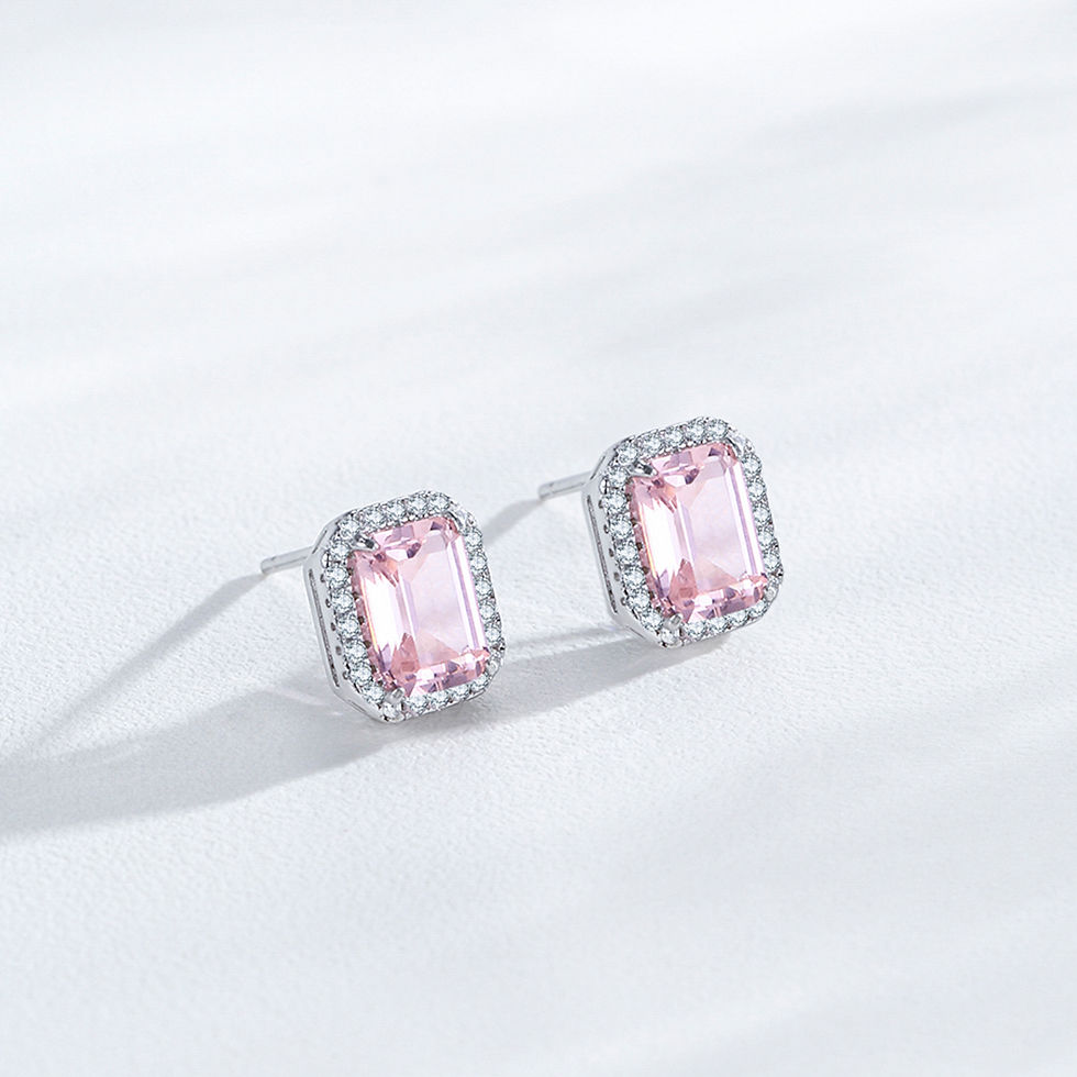 Miniatura: Ailmay Luxury 925 Sterling Silver Pink Rectangle Emerald cut Zircon Earrings For