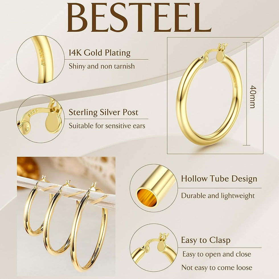 Miniatura: Drperfect 14K Gold Plated Chunky Hoop Earrings for Women Hypoallergenic Silver N