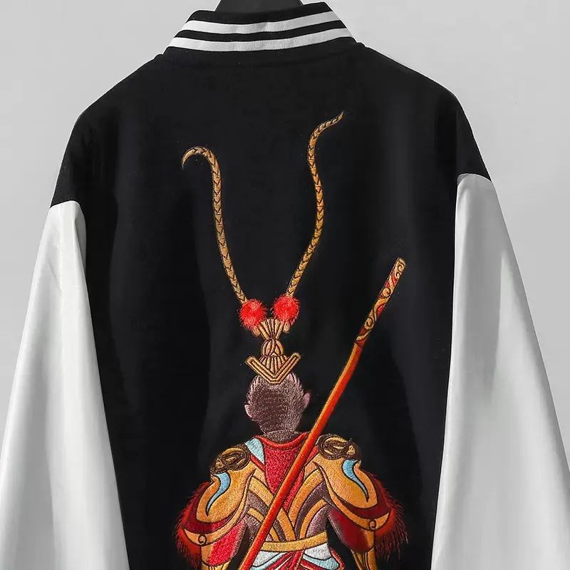 Back View Of Black Vintage Monkey God Japanese Bomber Jacket